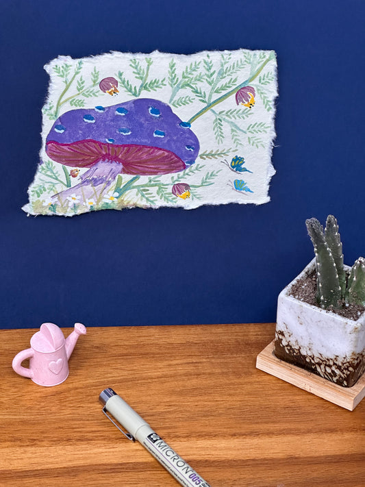 Mushroom garden with butterflies